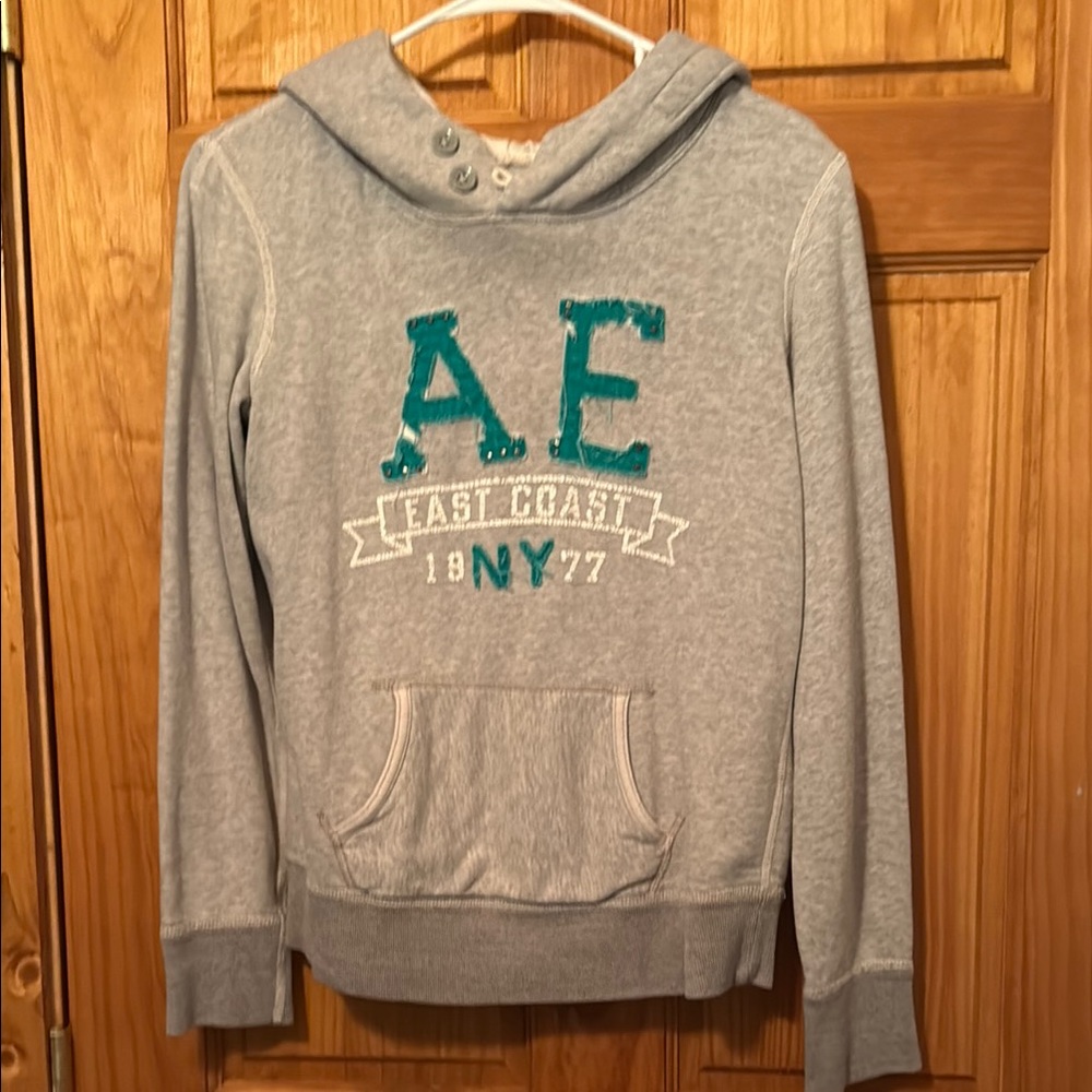 Gray AE Hoodie with Teal Accents